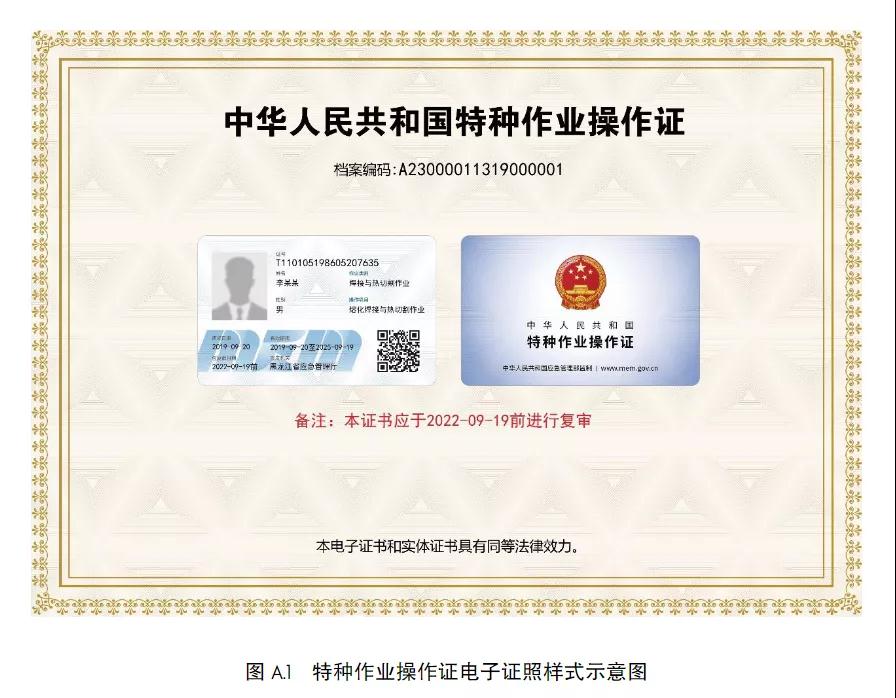 應(yīng)急管理部印發(fā)特種作業(yè)操作證電子證照標(biāo)準(zhǔn)，2021年11月15日起實(shí)施！
